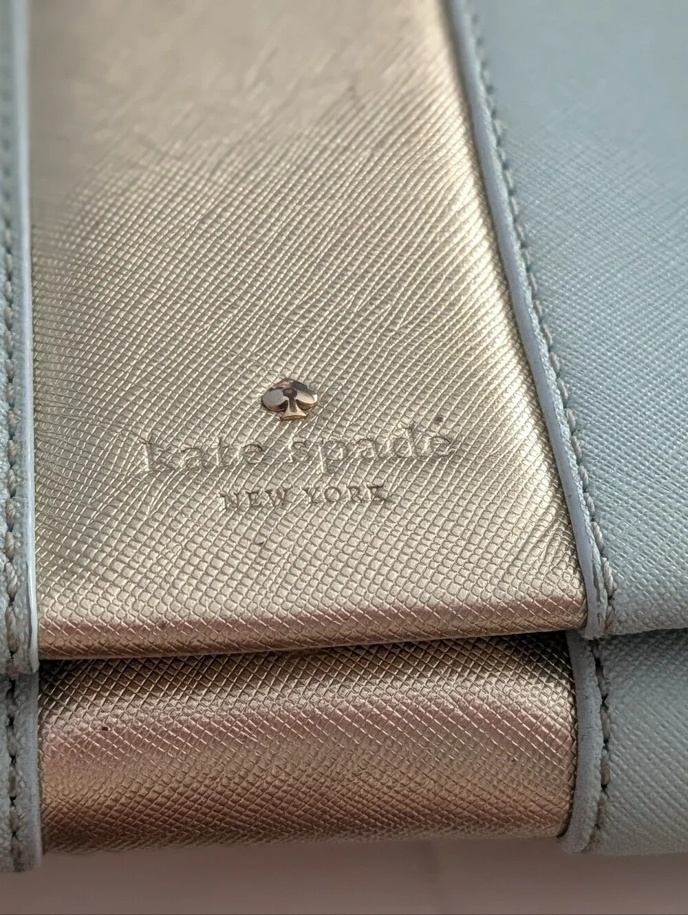 Kate Spade New York Aqua & Gold Saffiano Leather Envelope Crossbody Clutch